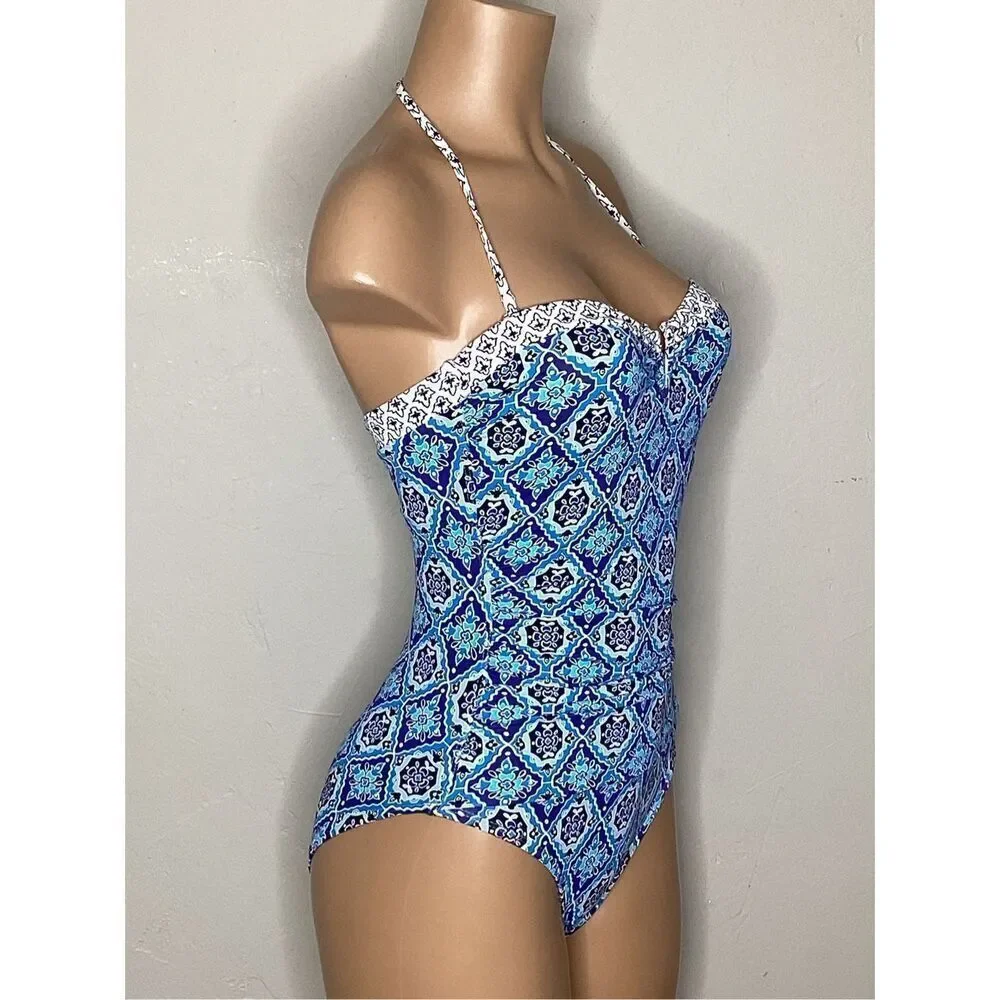 New. Tommy Bahama V-Wire blue tile swimsuit. Size 4. Retails $148